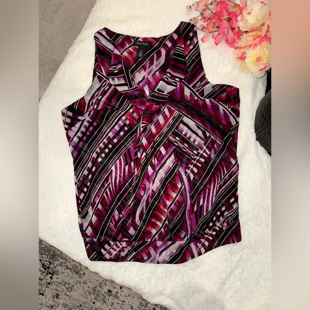 White House Black Market Purple and Black Sleeveless Blouse Size Medium